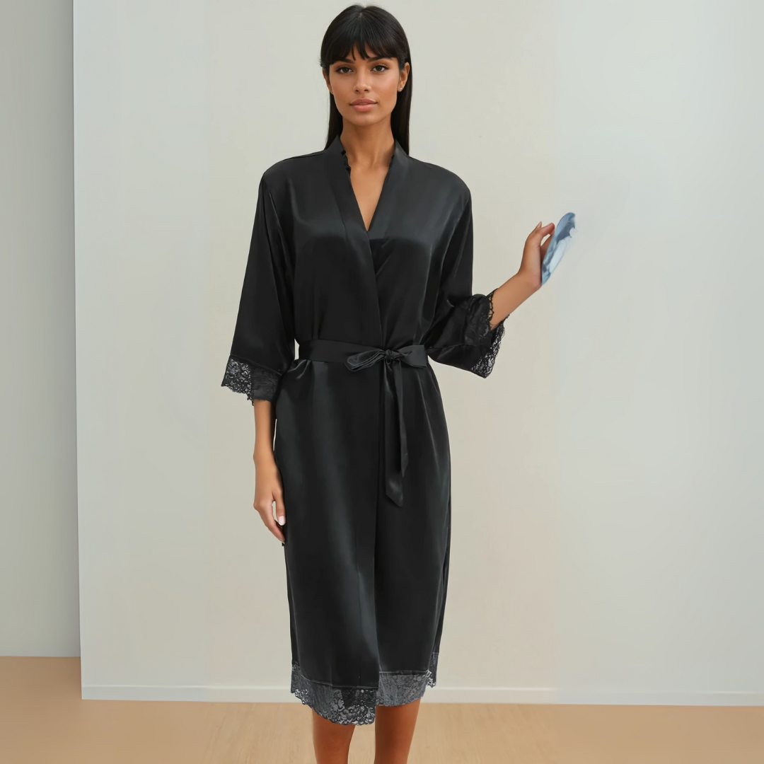 New Summer Thin Solid Color Stitching Lace Long Nightgown Robe – Luxury and Noble Home Clothes for Relaxation