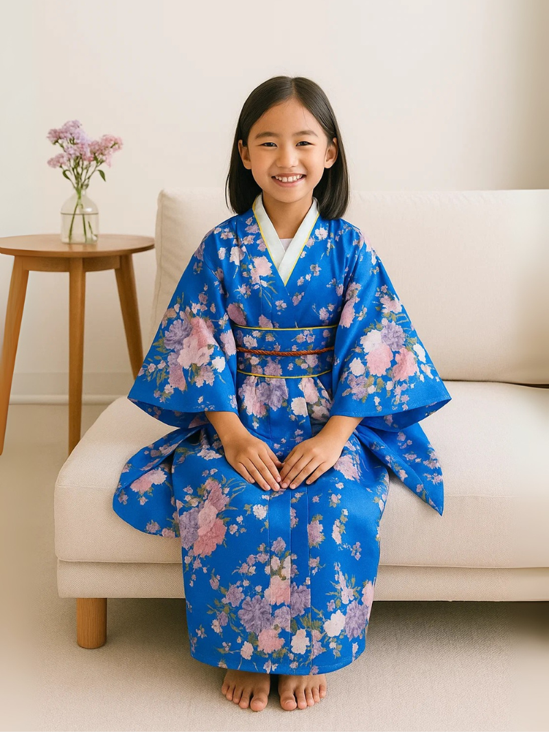 Elegant Dress for Girls – Traditional Floral Print Long Robe with Belt