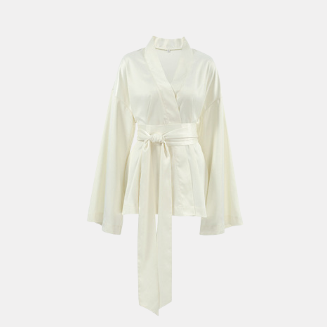 Elegant Silk Dress for Women – Long Sleeve V-Neck Lace-Up Party Dress