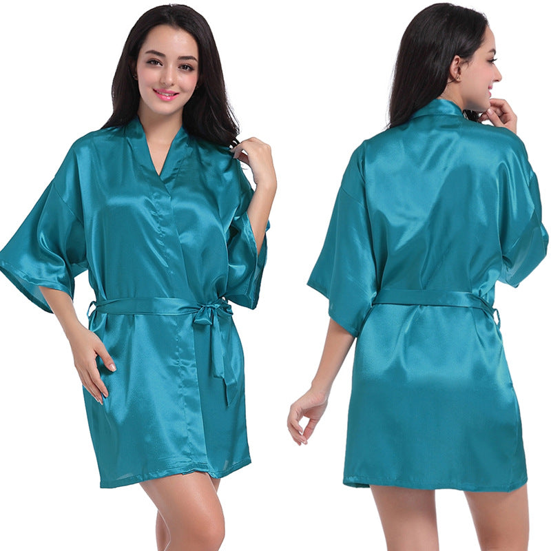 Women's Satin Bathrobe Nightgown – Short Glossy Summer Robe with Twist Design