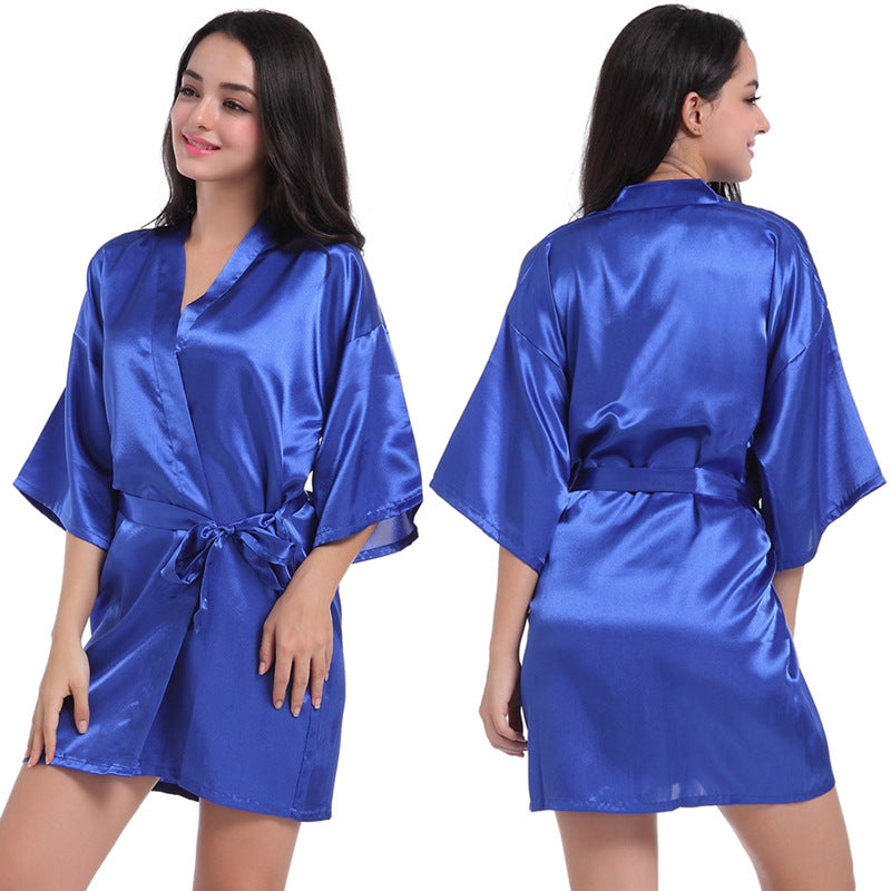 Women's Satin Bathrobe Nightgown – Short Glossy Summer Robe with Twist Design
