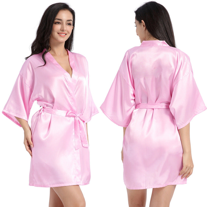 Women's Satin Bathrobe Nightgown – Short Glossy Summer Robe with Twist Design