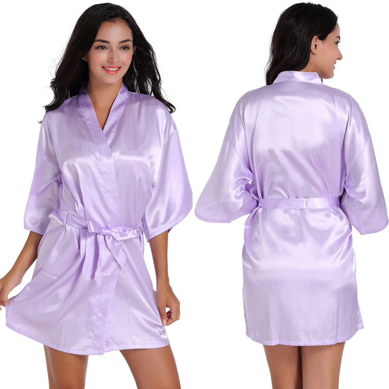 Women's Satin Bathrobe Nightgown – Short Glossy Summer Robe with Twist Design