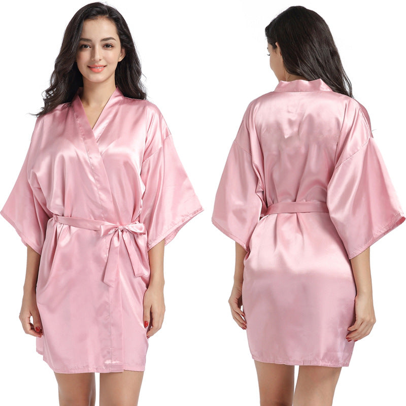Women's Satin Bathrobe Nightgown – Short Glossy Summer Robe with Twist Design