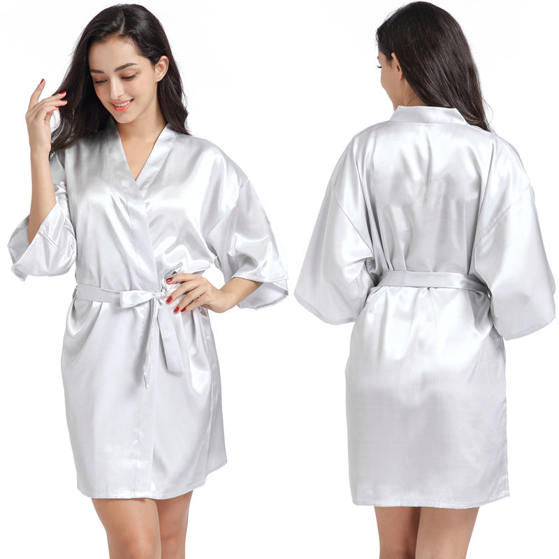 Women's Satin Bathrobe Nightgown – Short Glossy Summer Robe with Twist Design