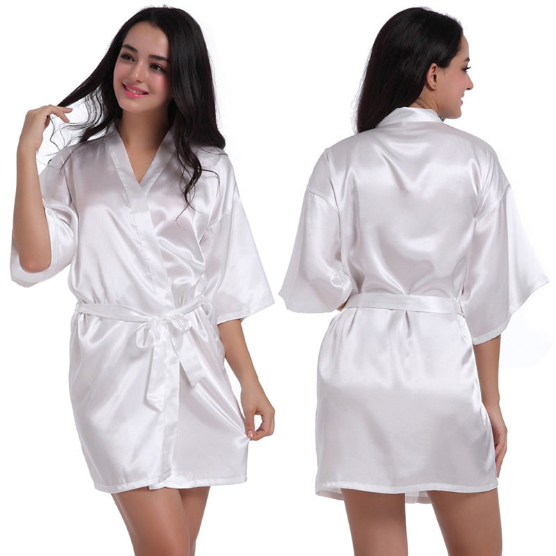 Women's Satin Bathrobe Nightgown – Short Glossy Summer Robe with Twist Design
