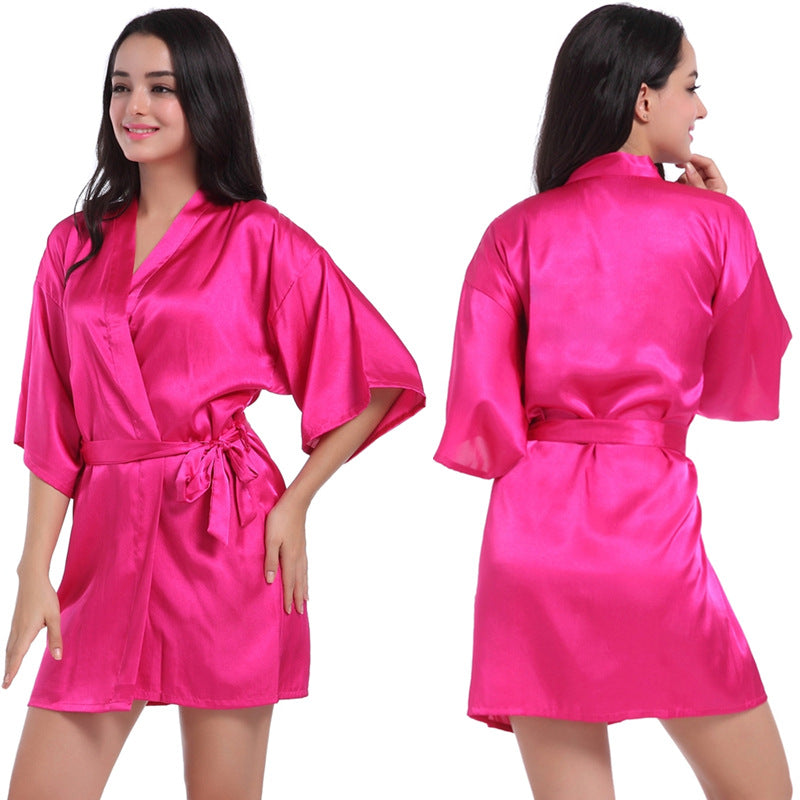 Women's Satin Bathrobe Nightgown – Short Glossy Summer Robe with Twist Design
