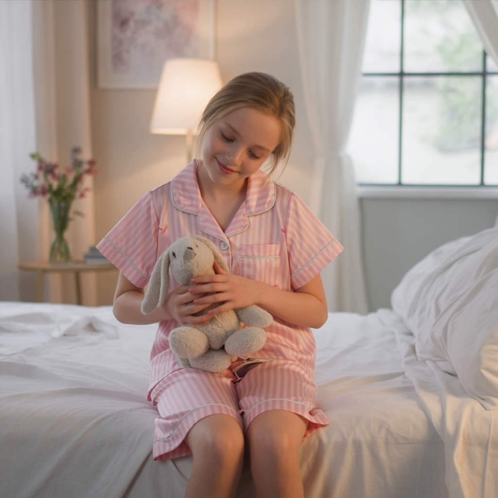 Girl Kids’ Satin Pajama Set – Short Sleeve Sleepwear with Silky Soft Comfort