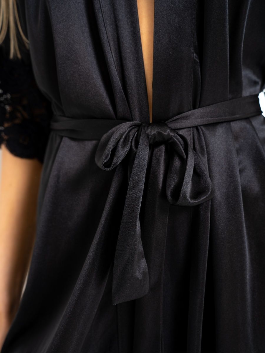 Elegant Satin Lace Robe – Soft Luxury Loungewear for Women - Silken & Dreams