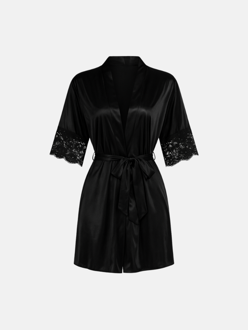 Elegant Satin Lace Robe – Soft Luxury Loungewear for Women - Silken & Dreams
