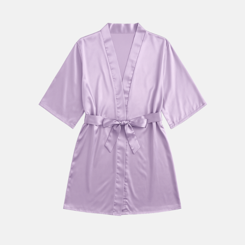 Women's Satin Bathrobe Nightgown – Short Glossy Summer Robe with Twist Design