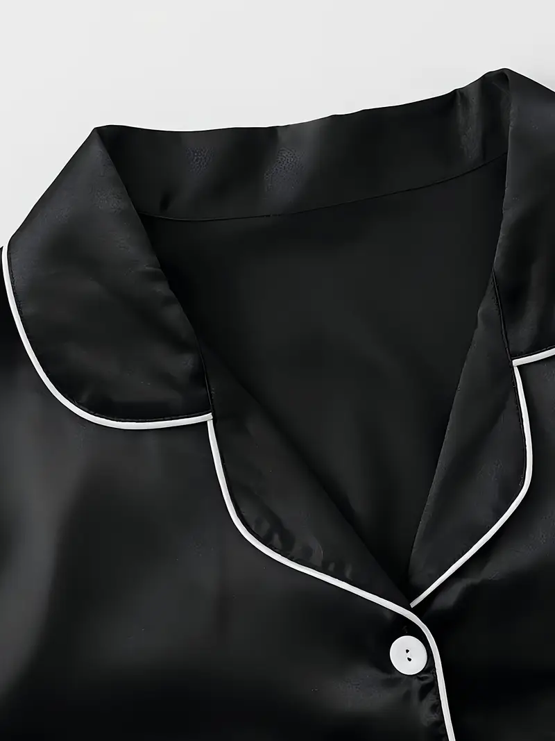 3 Sets Women's Silk Casual Pajama Set, Short Sleeve Buttons Lapel Top & Pants