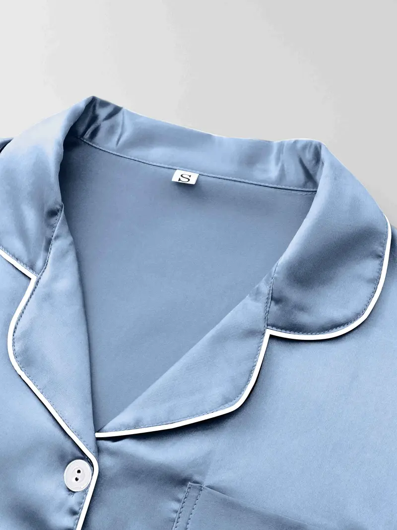 3 Sets Women's Silk Casual Pajama Set, Short Sleeve Buttons Lapel Top & Pants