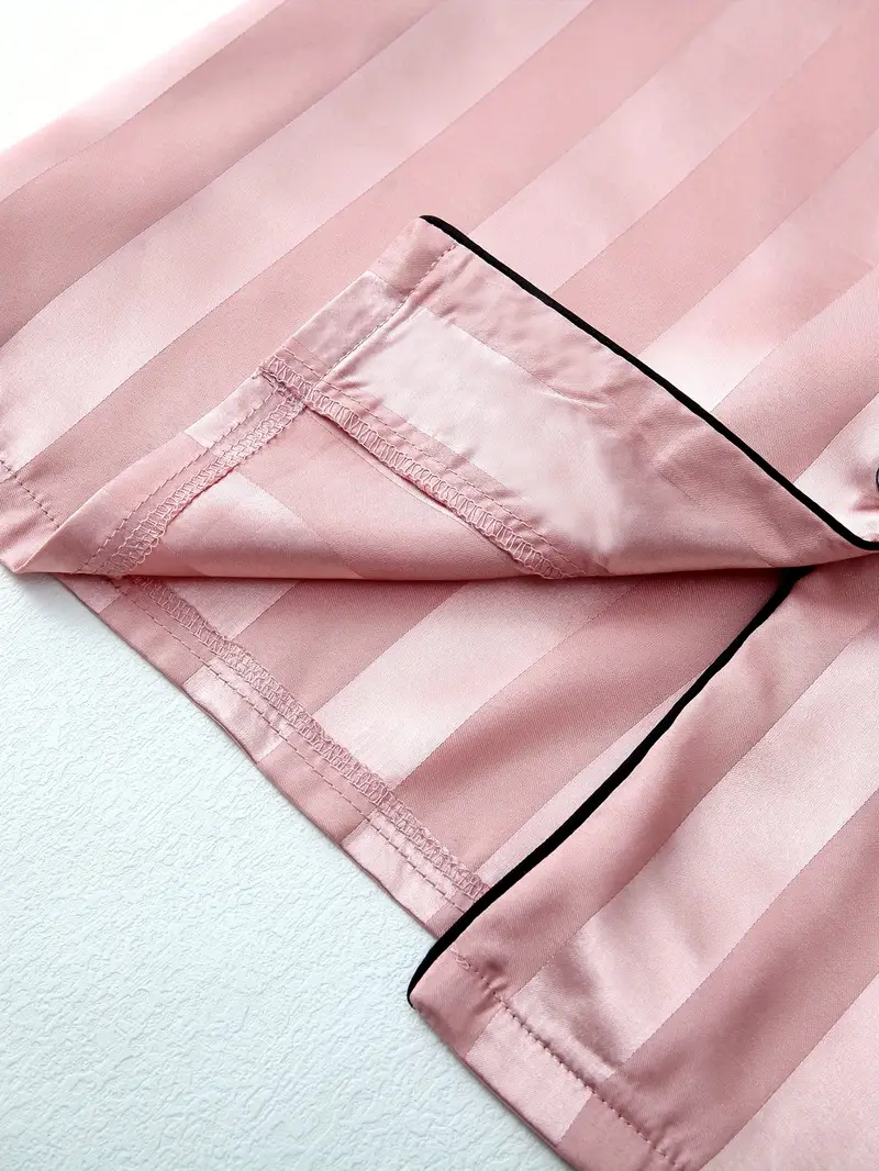 2 Sets Women's Striped Silk Casual Pajama Set Short Sleeve Top & Shorts