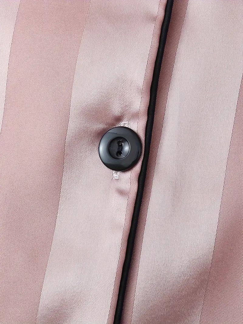 2 Sets Women's Striped Silk Casual Pajama Set Short Sleeve Top & Shorts