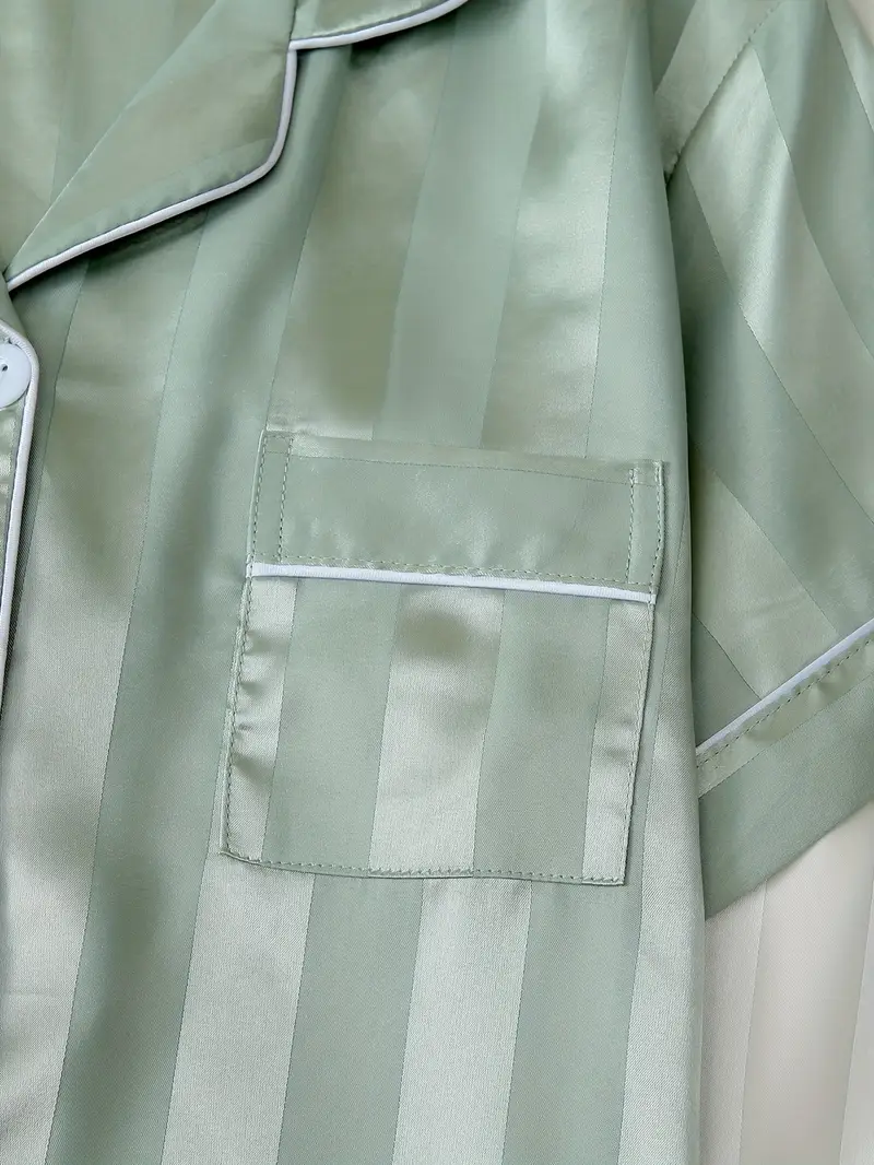 2 Sets Women's Striped Silk Casual Pajama Set Short Sleeve Top & Shorts