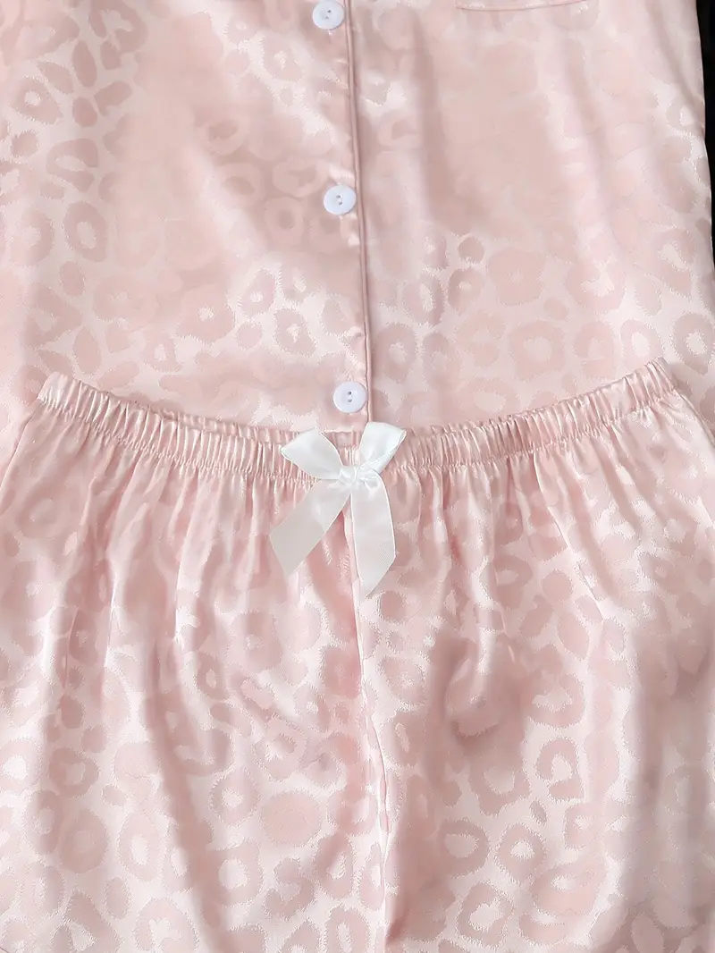 2 Sets Women's Striped Silk Casual Pajama Set Short Sleeve Top & Shorts