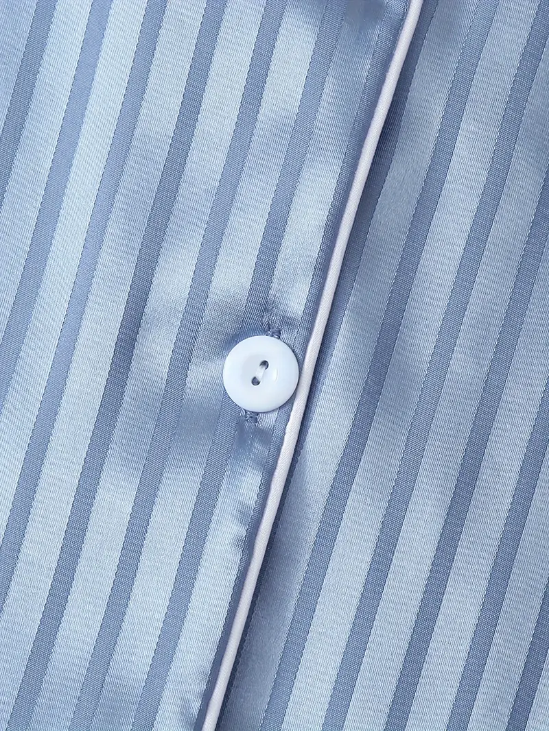 2 Sets Women's Striped Silk Casual Pajama Set Short Sleeve Top & Shorts