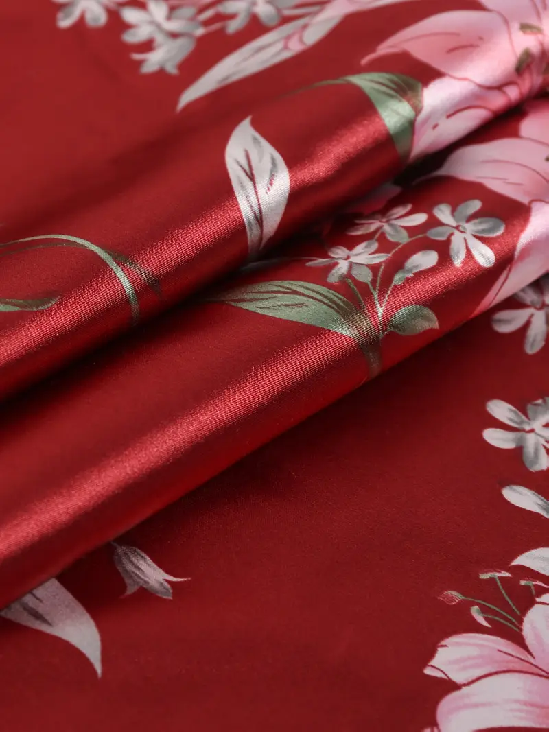 Autumn-Winter 4pcs Elegant Printed Silk Contrast Lace Sleepwear Set