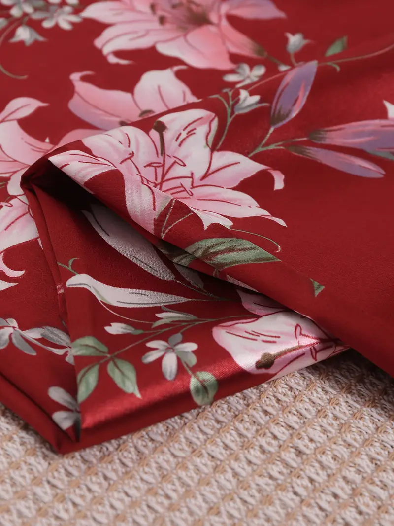 Autumn-Winter 4pcs Elegant Printed Silk Contrast Lace Sleepwear Set