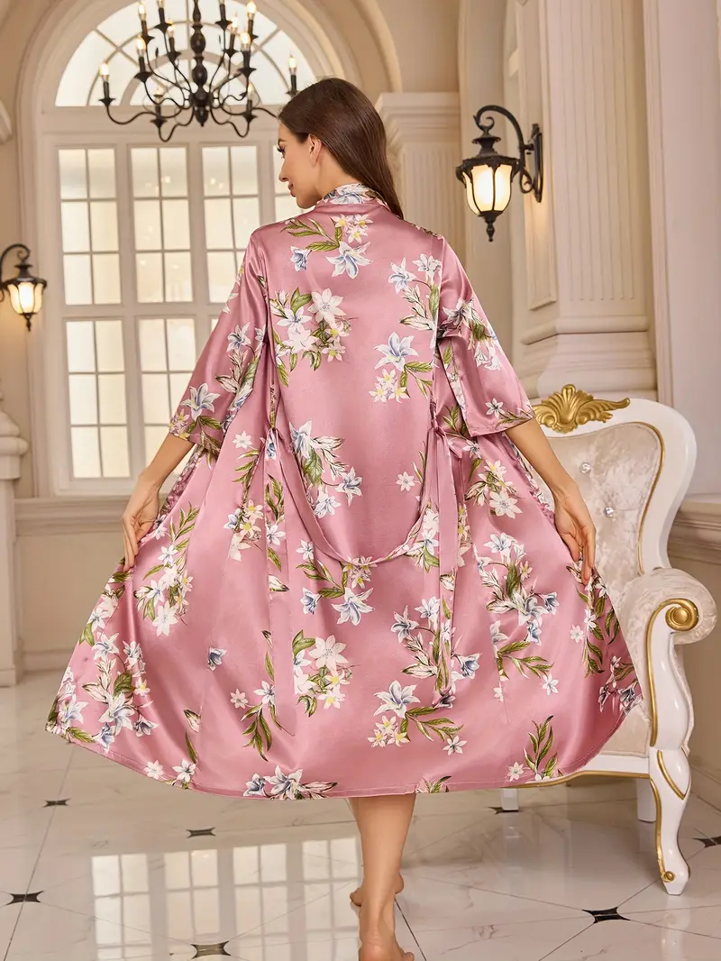 Women's Longline Belted Robe – Soft Three-Quarter Sleeve Loungewear & Sleepwear