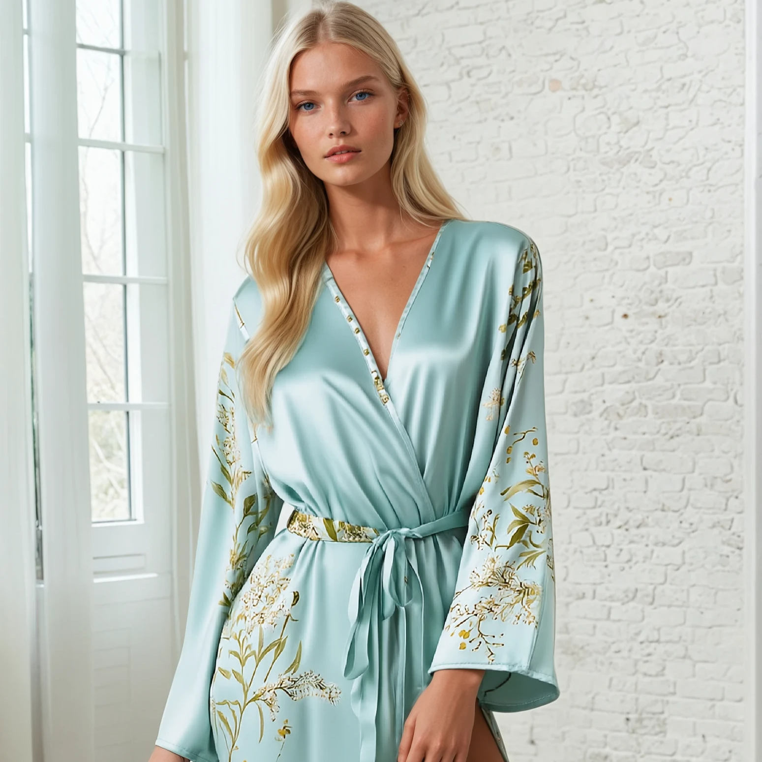 Luxury Cherry Silk Floral Robe – Soft Lightweight Long Sleeve Robe for Women