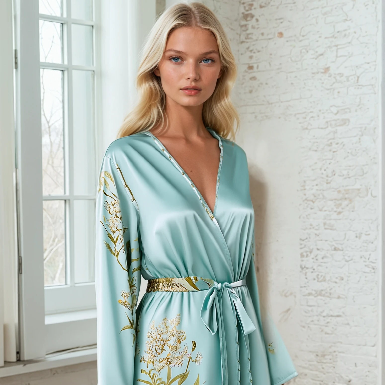 Luxury Cherry Silk Floral Robe – Soft Lightweight Long Sleeve Robe for Women