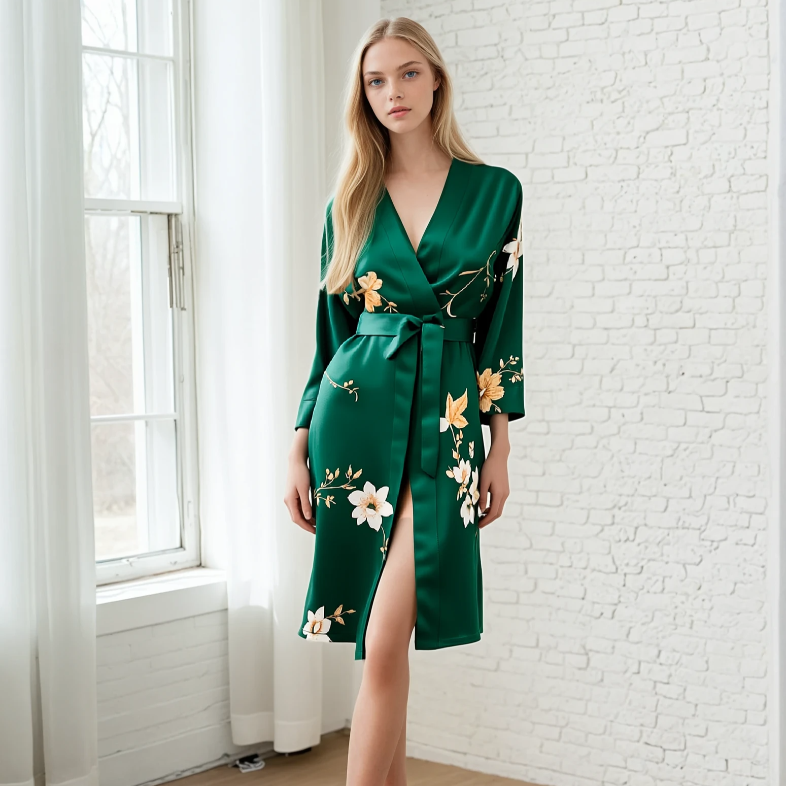 Luxury Silk Floral Night Dress – Elegant Short Sleeve V-Neck Sleepwear for Women