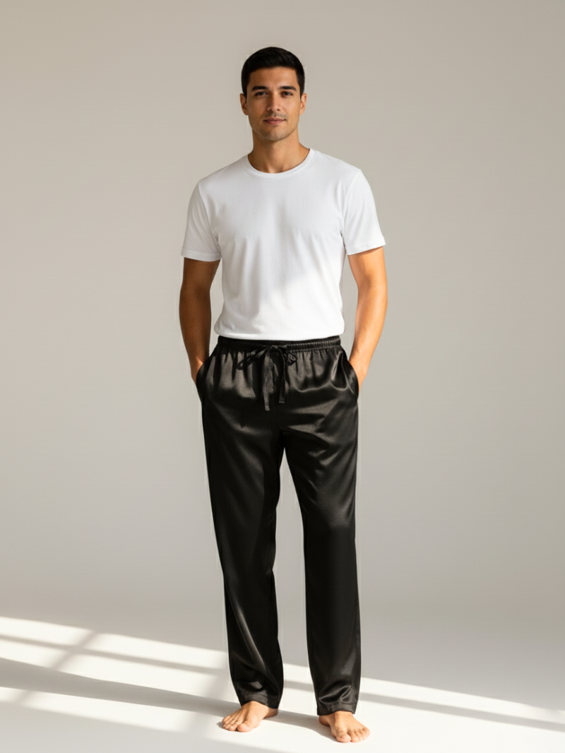 Men’s Pajama Pants – Loose Satin Sleepwear Trousers
