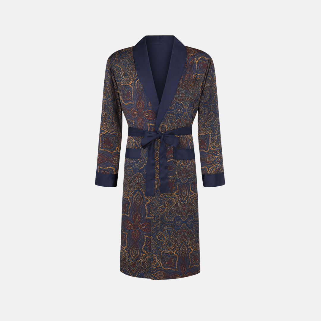 Men’s Silk-Like Robe – Luxurious Paisley Pattern Sleepwear