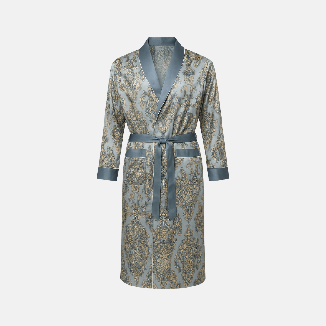Men’s Silk-Like Robe – Luxurious Paisley Pattern Sleepwear