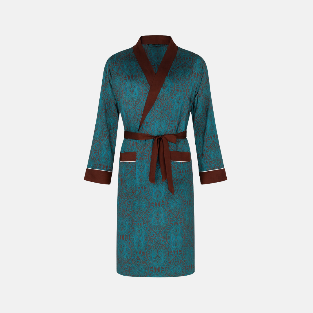 Men’s Silk-Like Robe – Luxurious Paisley Pattern Sleepwear