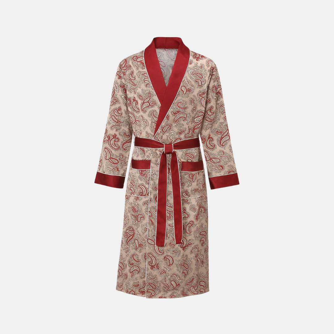 Men’s Silk-Like Robe – Luxurious Paisley Pattern Sleepwear