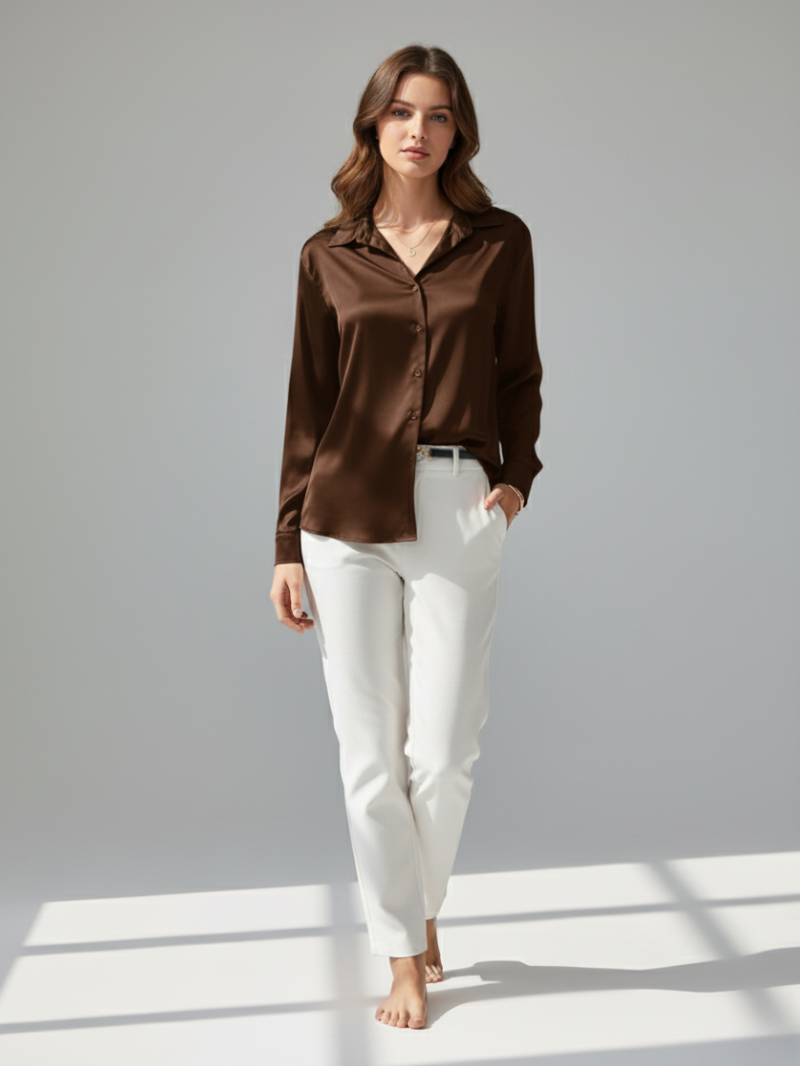 Satin Blouse for Women – Wrinkle-Free, Button-Up Long Sleeve Shirt for Casual to Semi-Formal Wear