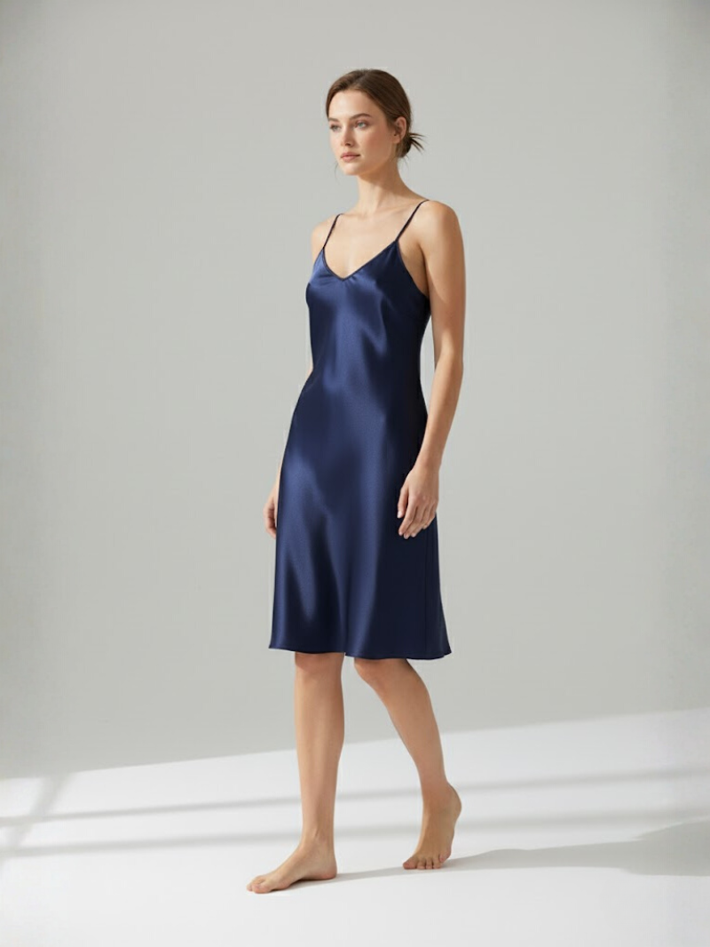Luxurious 100% Mulberry Silk Nightgown – Breathable, Lightweight Sleepwear with Spaghetti Straps for Women