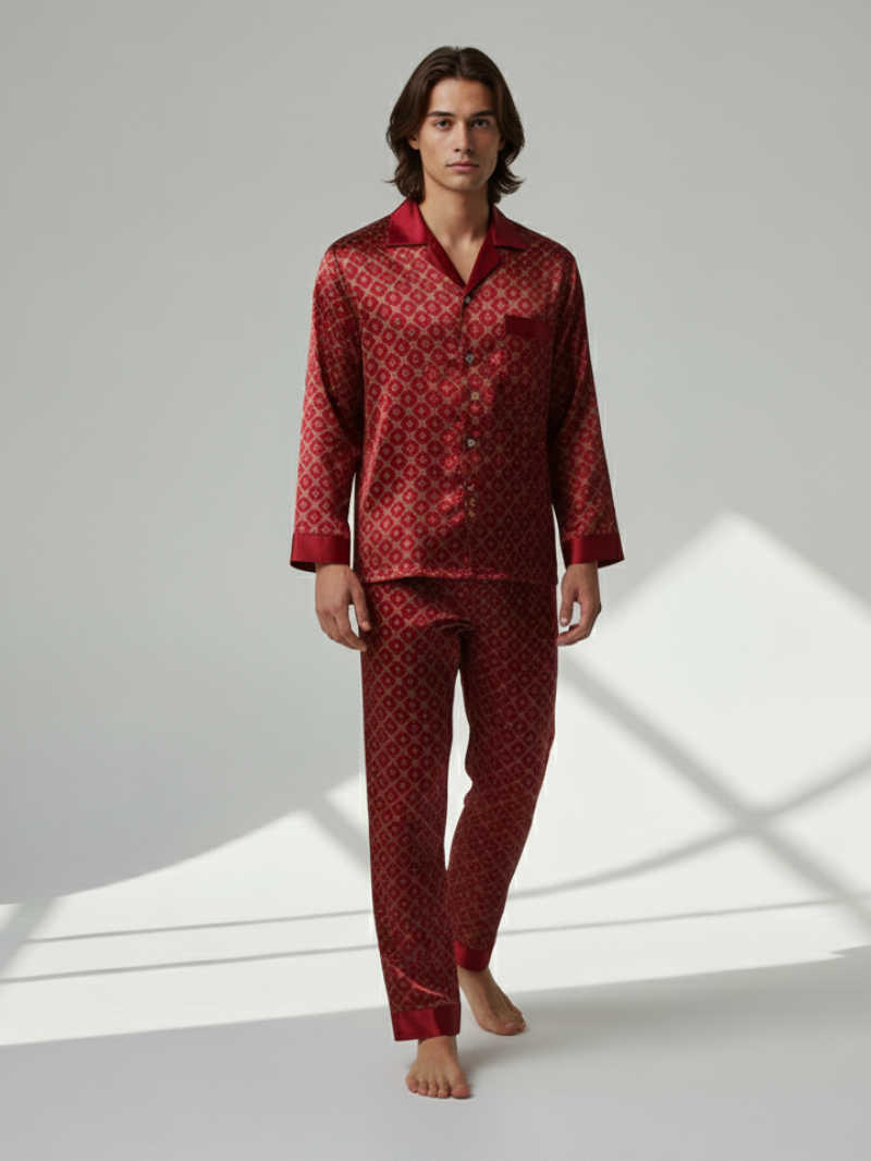 Men’s Patterned Pajama Set – Soft Feel & Elegant Comfort