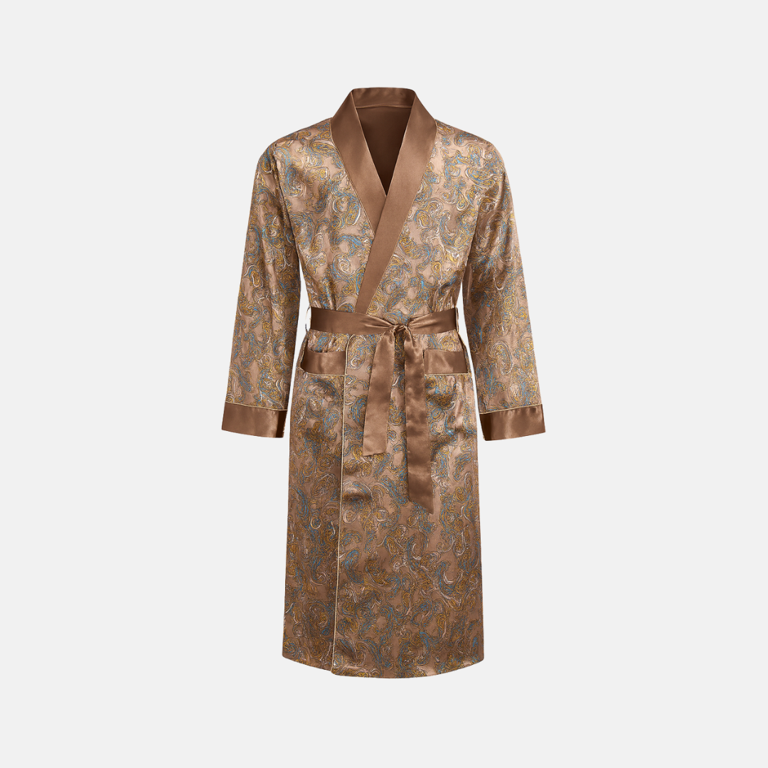 Men’s Patterned Silk-Like Robe – Elegant Design & Comfortable Fit