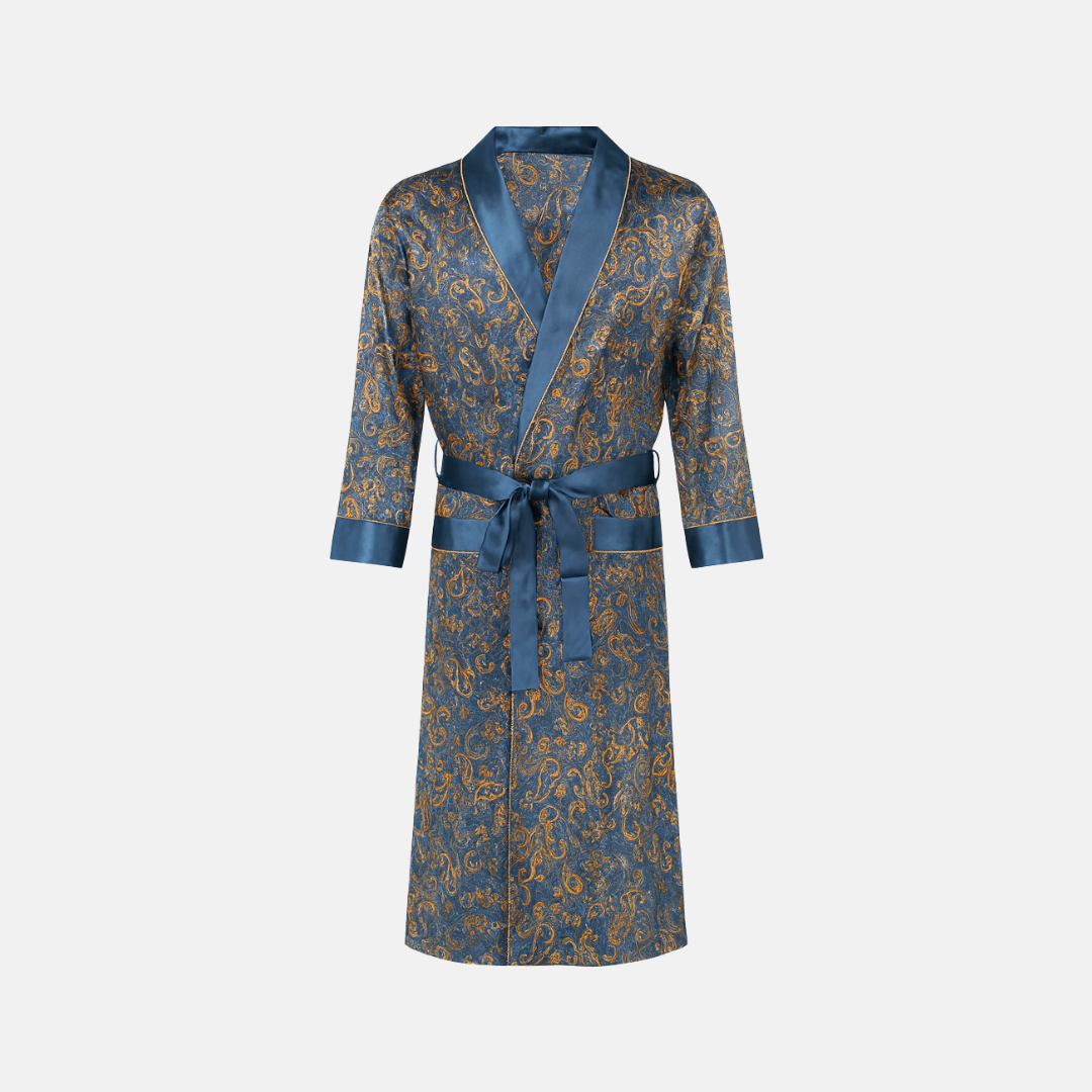 Men’s Patterned Silk-Like Robe – Elegant Design & Comfortable Fit