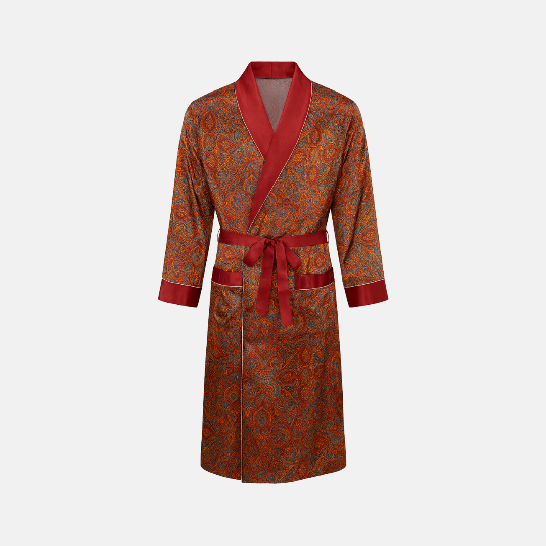 Men’s Patterned Silk-Like Robe – Elegant Design & Comfortable Fit
