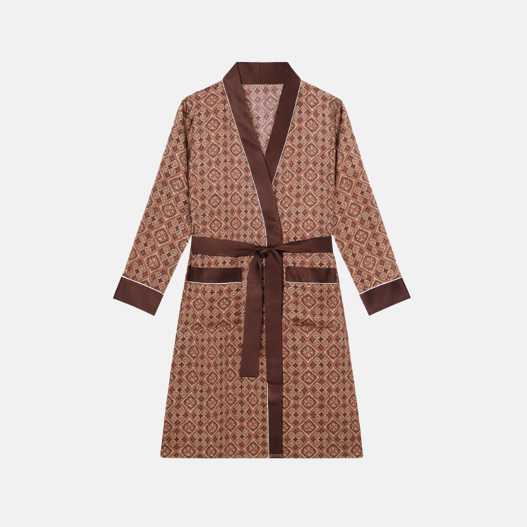 Men’s Patterned Silk-Like Robe – Elegant Design & Comfortable Fit