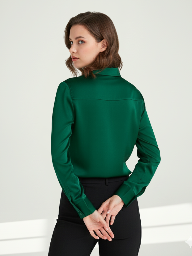 Women’s 100% Mulberry Silk Long-Sleeve Shirt – Professional Suit Top