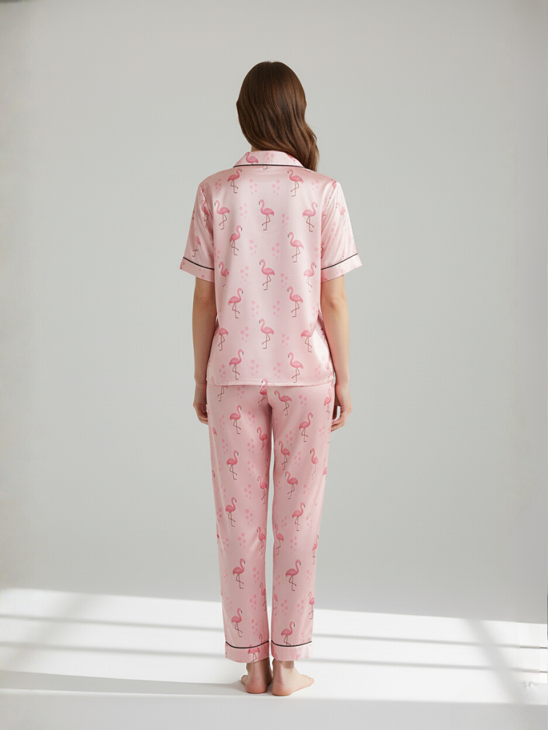 Women’s Pajama Set – Soft, Breathable Short Sleeve Polyester Sleepwear with Pants