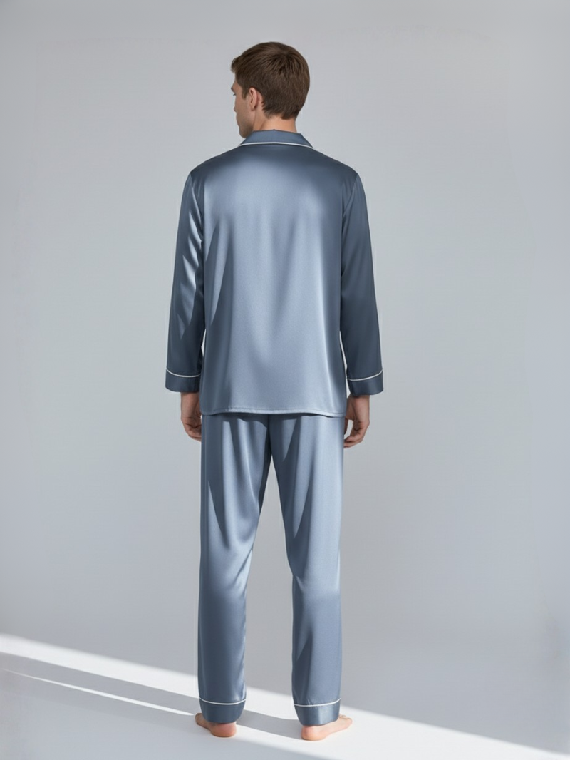 Men’s 100% Mulberry Silk 16 Momme satin crepe Pajama Set Long Sleeve Shirt & Trousers