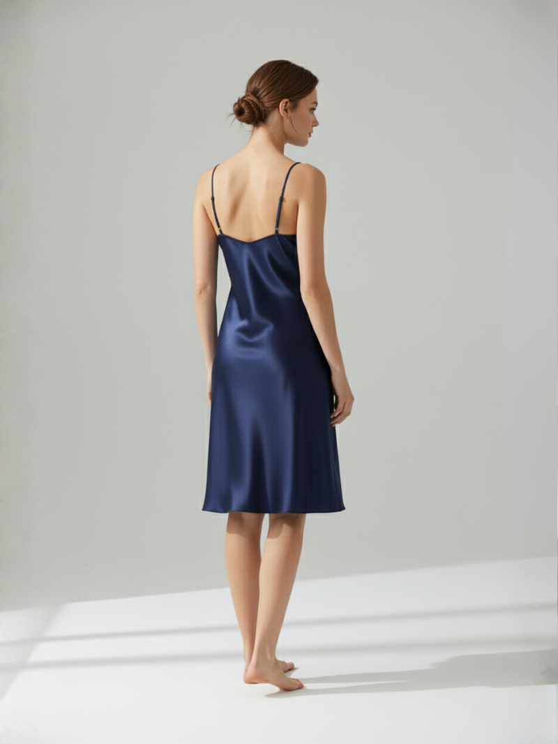 Luxurious 100% Mulberry Silk Nightgown – Breathable, Lightweight Sleepwear with Spaghetti Straps for Women