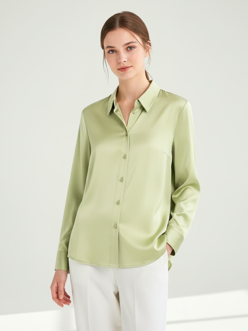 Women’s 100% Mulberry Silk Long-Sleeve Shirt – Professional Suit Top