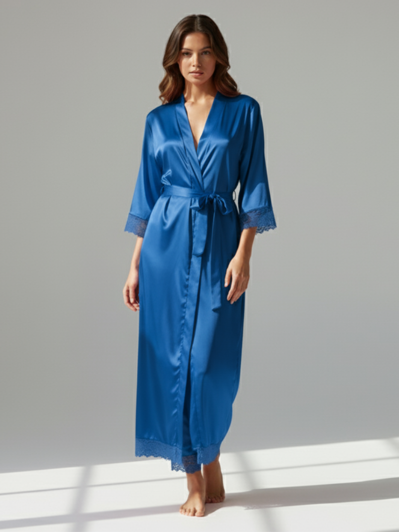 Silk Satin Lace Robes – Bridesmaid and Bride Wedding Long Robe, Elegant Bathrobe and Lingerie Robe for Women