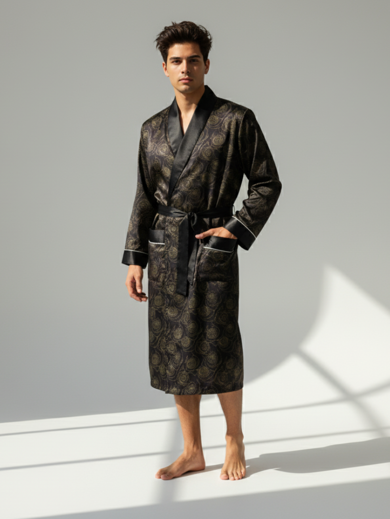 Men’s Silk-Like Robe – Luxurious Paisley Pattern Sleepwear