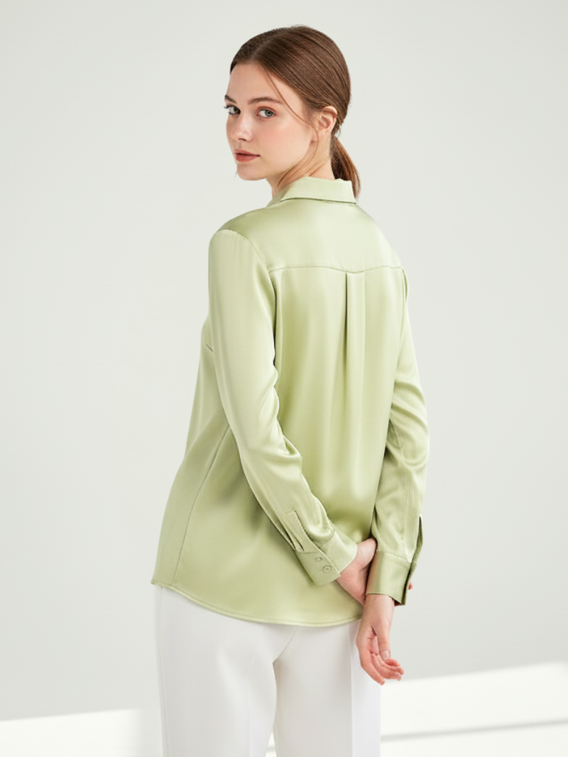 Women’s 100% Mulberry Silk Long-Sleeve Shirt – Professional Suit Top