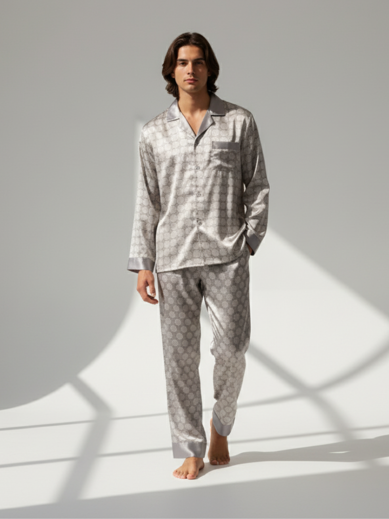Men’s Patterned Pajama Set – Soft Feel & Elegant Comfort