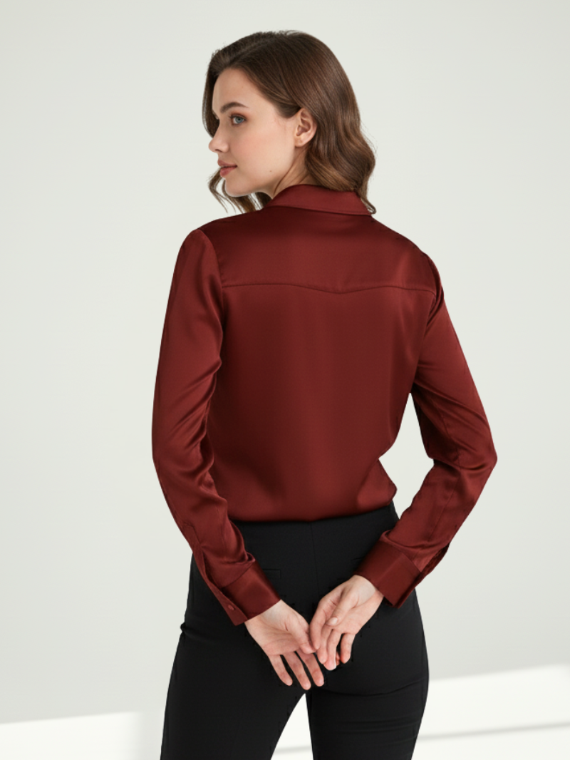 Women’s 100% Mulberry Silk Long-Sleeve Shirt – Professional Suit Top